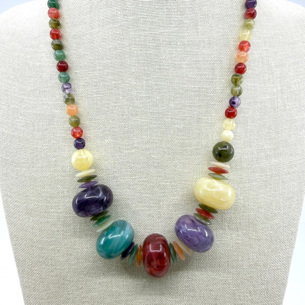 Colorful Beaded Statement Necklace Boho Layering Chunky Festival Y2K Jewelry